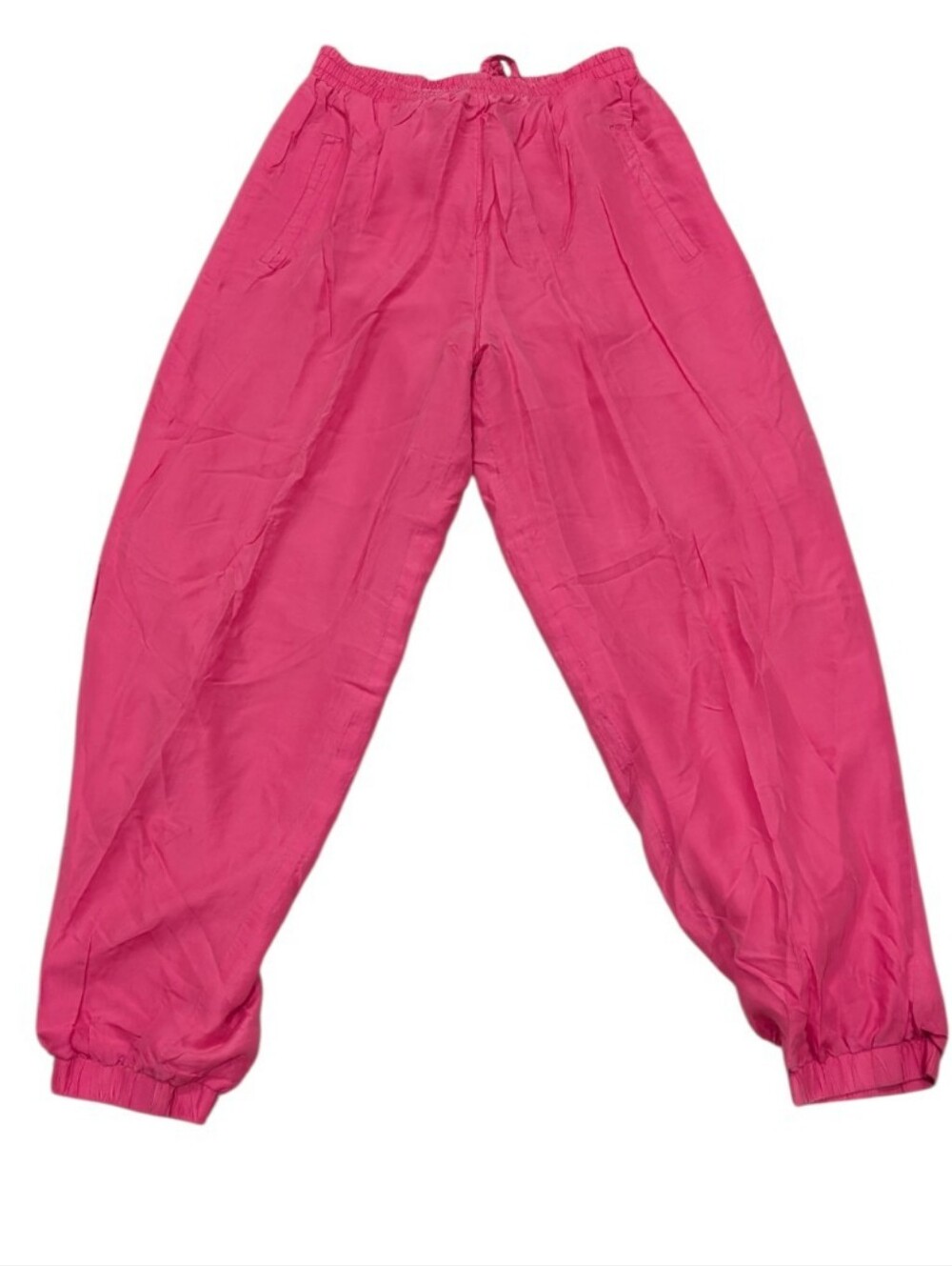NWT Frenchic Silk Balloon Joggers Fuchsia Pink Elastic Waist Cuffed Pants Large